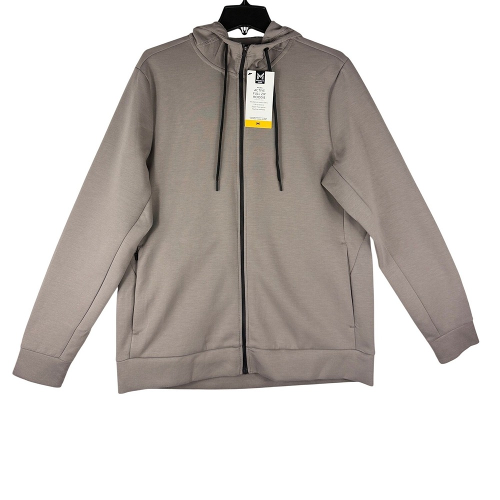 Members Mark Mens Active Full Zip Hoodie Khaki Gray C53538 Size Medium NWT